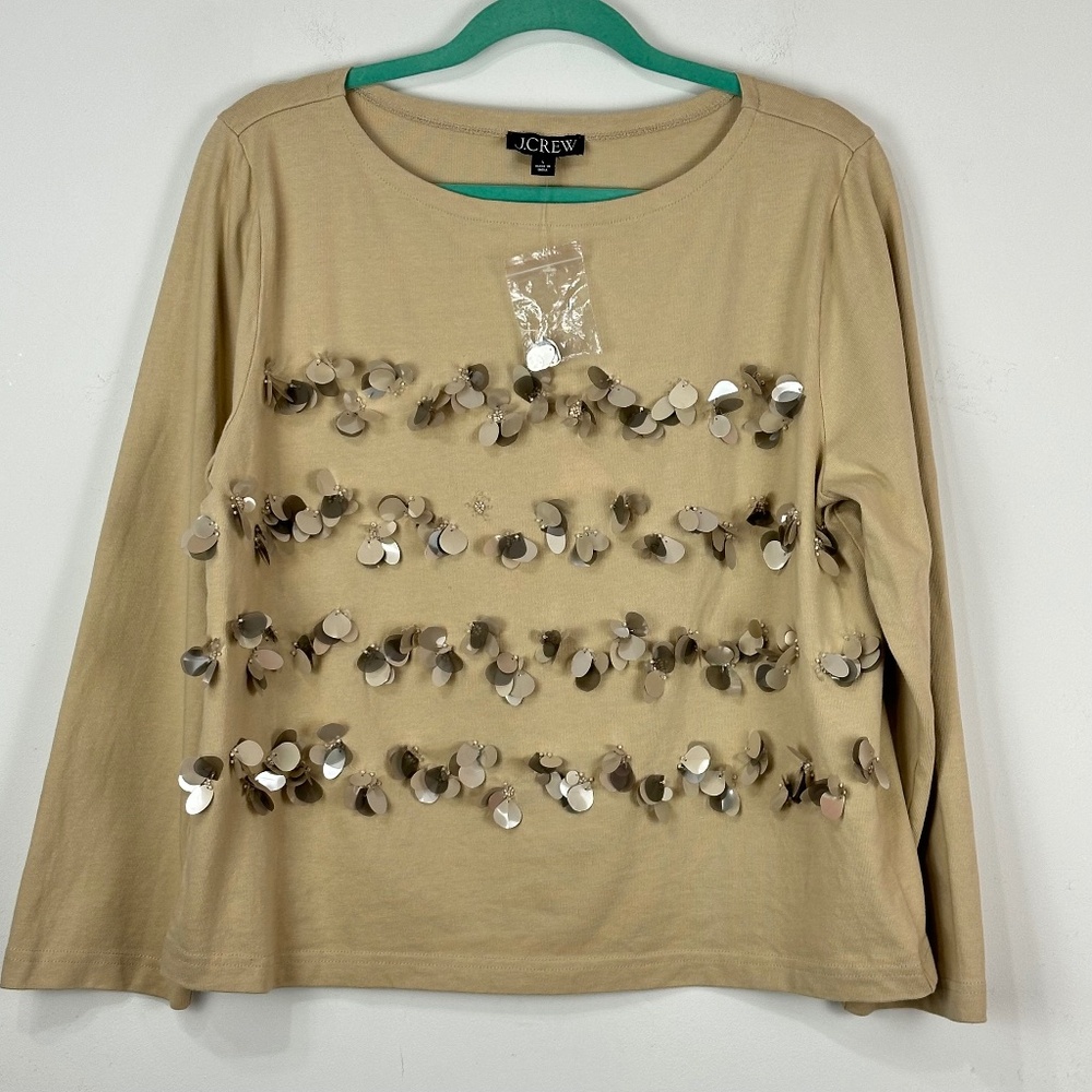 NWOT J.Crew Women's Boat Neck Sequin Top L Whimsy Preppy